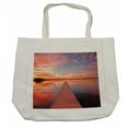 thumbnail image 1 of Lake House Shopping Bag, View of the Timber Deck Pier over Idyllic Sky at Dawn Scenery Print, Eco-Friendly Reusable Bag for Groceries Beach and More, 15.5" X 14.5", Cream, by Ambesonne, 1 of 2