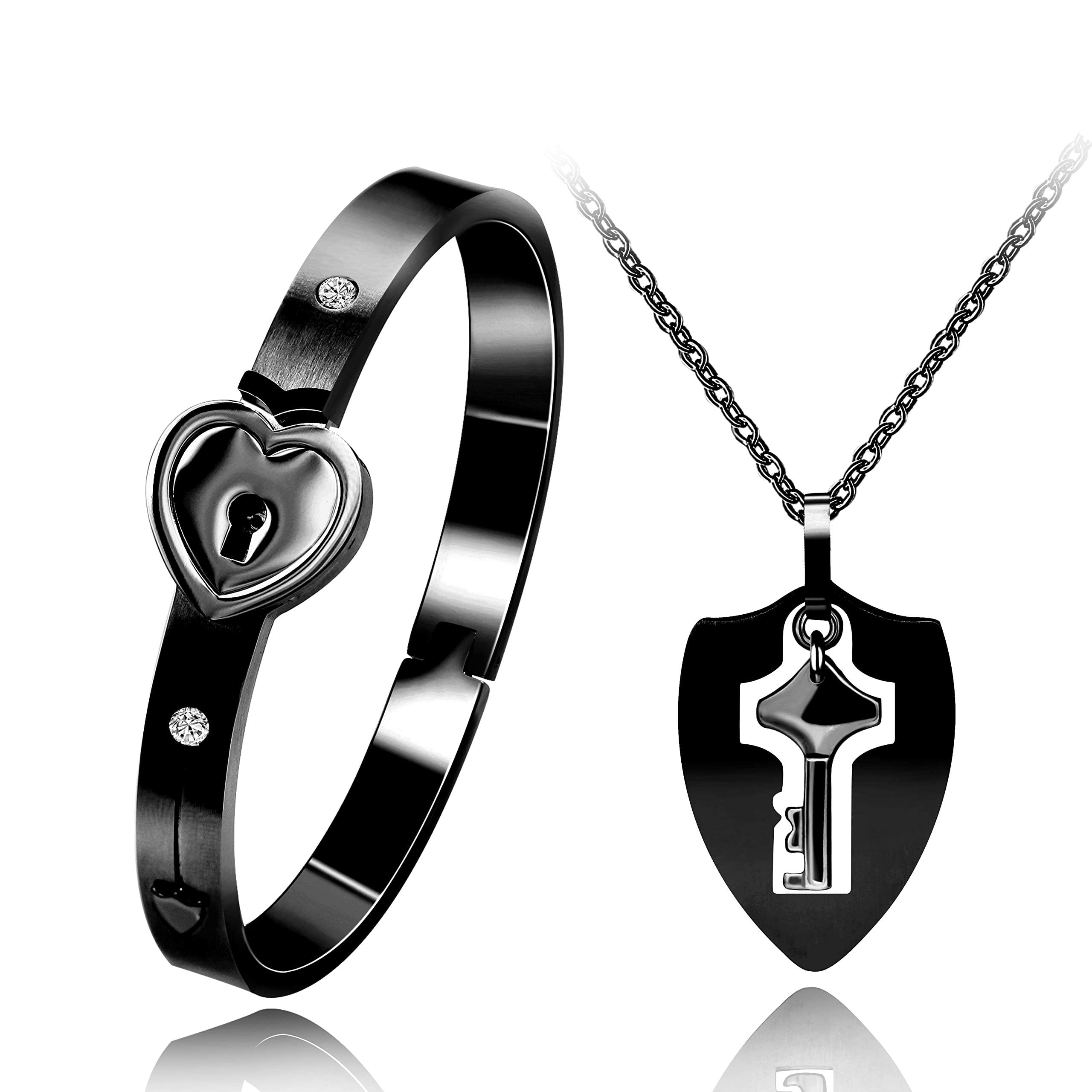 Stainless Steel Love Heart Lock Bangle Bracelet and Key Pendant Necklace  Set in Rampur at best price by Boys Jewellery & Tattoo Shop - Justdial