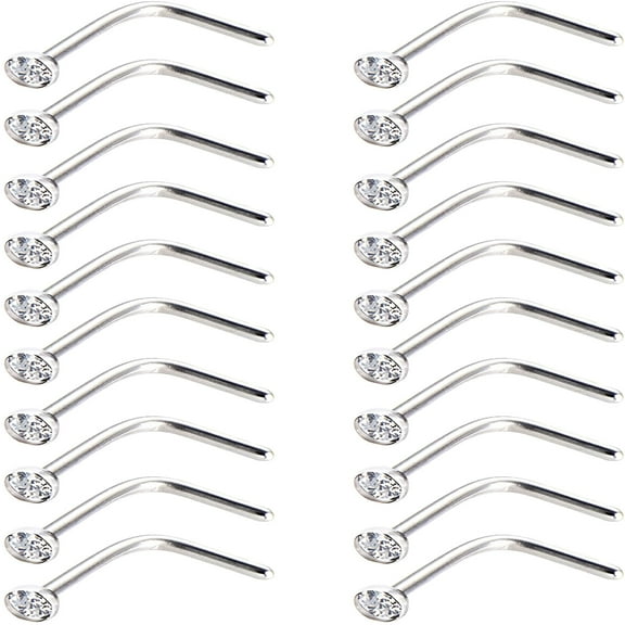 DESIGNICE 20 Pieces Nose Stud, Stainless Steel Nose Ring Crystals L Nose Piercing Jewelry
