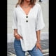 thumbnail image 2 of Camiseta de y Algodón para Mujer, Informal, con Doble Botón Frontal, Abierta, Gris, Talla M, 2 of 3
