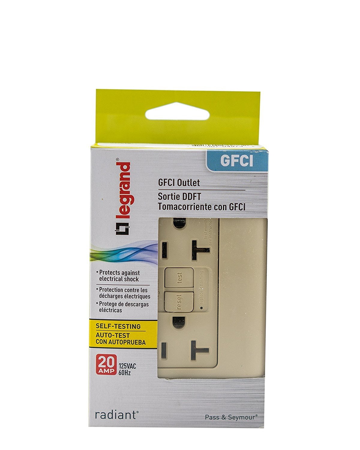 Legrand 2097ICCD12 Pass & Seymour GFCI Outlet, Heavy Duty, 20A, Ivory - Quantity 1