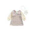 thumbnail image 3 of Kmbangi Girl Plaid Print Clothes Set Mesh-joint Midi Dress+Flower Shaped Bag, 3 of 7
