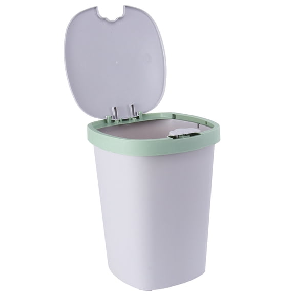 LOLIPPYY Green Plastic Trash Can with Push-Button Lid, Compact Garbage Bin for Home, Office, Kitchen Storage Use