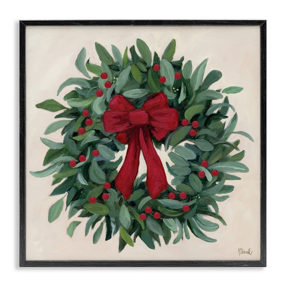 Stupell Industries Eclectic Ribbon Holly Wreath Black Framed Giclee Art, 12 x 12, by Kate Sherrill