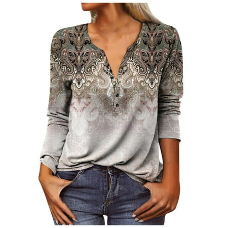 

Ovticza Tee Shirts for Women Clearance Button Up Henley Long Sleeve Plus Size Dressy Shirts Ethnic Western Womens Maternity Tops Floral Dressy Blouses Pants Khaki 3X