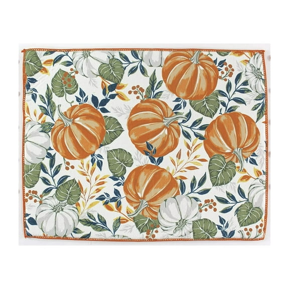 Serafina Home Fall Harvest Dish Drying Mat: Colorful Orange and White Pumpkins on Orange Backing
