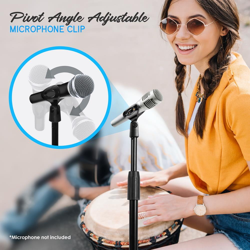 Pyle Adjustable Height Microphone Stand, 2.8 to 5 Ft, Glossy Black, Pair