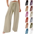 thumbnail image 6 of Women's cotton and linen leggings, high-waisted, casual, loose-fitting, straight-leg with pockets., 6 of 8