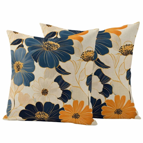 Yellow Florals Outdoor Waterproof Pillow Covers, Botanical Pastoral Spring Retro Beige Decorative Square Throw Pillowcase Sofa Cushion Sham for Patio/Couch/Chair, 16"x16" 2 Pack