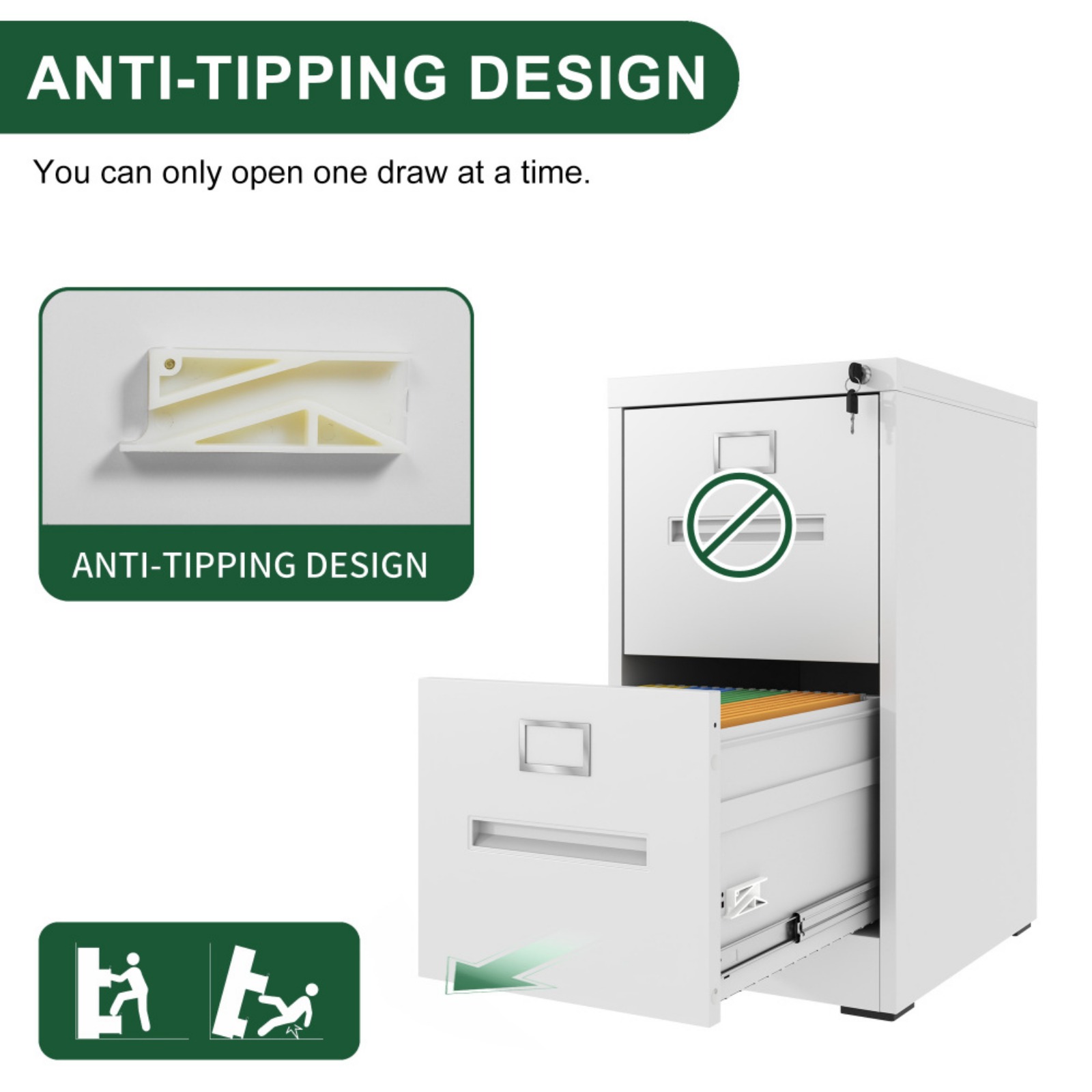 2 Drawer Lateral File Cabinet with Lock, Metal Lateral Filing Cabinet for Home Office, Steel Wide Horizontal Filing Cabinets for Letter/Legal/A4/F4 Hanging Files (Black)