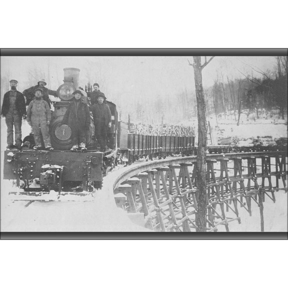 24"x36" Gallery Poster, Lumber Train crossing trestle bridge, Pennsylvania pre 1921
