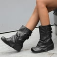 thumbnail image 6 of YLYL Women Slouchy Mid Calf Boots Fold over Wide Calf Flat Low Heel Pull on Riding Boots with Buckle Strap, 6 of 9