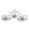 thumbnail image 6 of STP GOODS Lily of the Valley Bone China Tea Set of 5 for 2 in Gift Box Tea/Coffee Cup Set with Teapot Teacups Saucers Service for 2, White and Green, 6 of 15