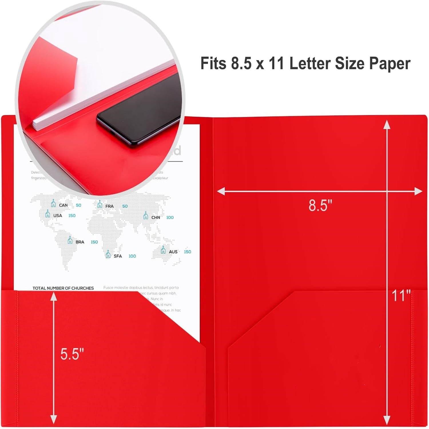 60-Pack Red Two-Pocket Letter-Size Plastic Folders with 1/4-Cut Top Tab