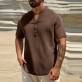 thumbnail image 2 of HaiMao Men's Henley Shirts Short Sleeve Casual Basic Tee Summer Button Henley Soild T Shirts Coffee-A XXXL(XXXL), 2 of 8