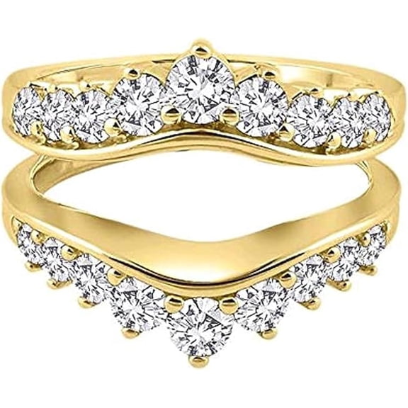 Divine Creation 925 Sterling Silver 2.15 Ct Round Cut White Diamond Engagement Thanksgiving Christmas Enhancer Guard Wrap Ring 14K Yellow Gold Plated For Women's -5