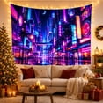 thumbnail image 3 of Neon City Street Under a Crescent Moon, Dramatic Digital Art for Cityscape Lovers, Urban Wall Art, Housewarming Gift, Tapestry Wall Hanging for Bedroom, Gaming Room and Dorm, 3 of 7