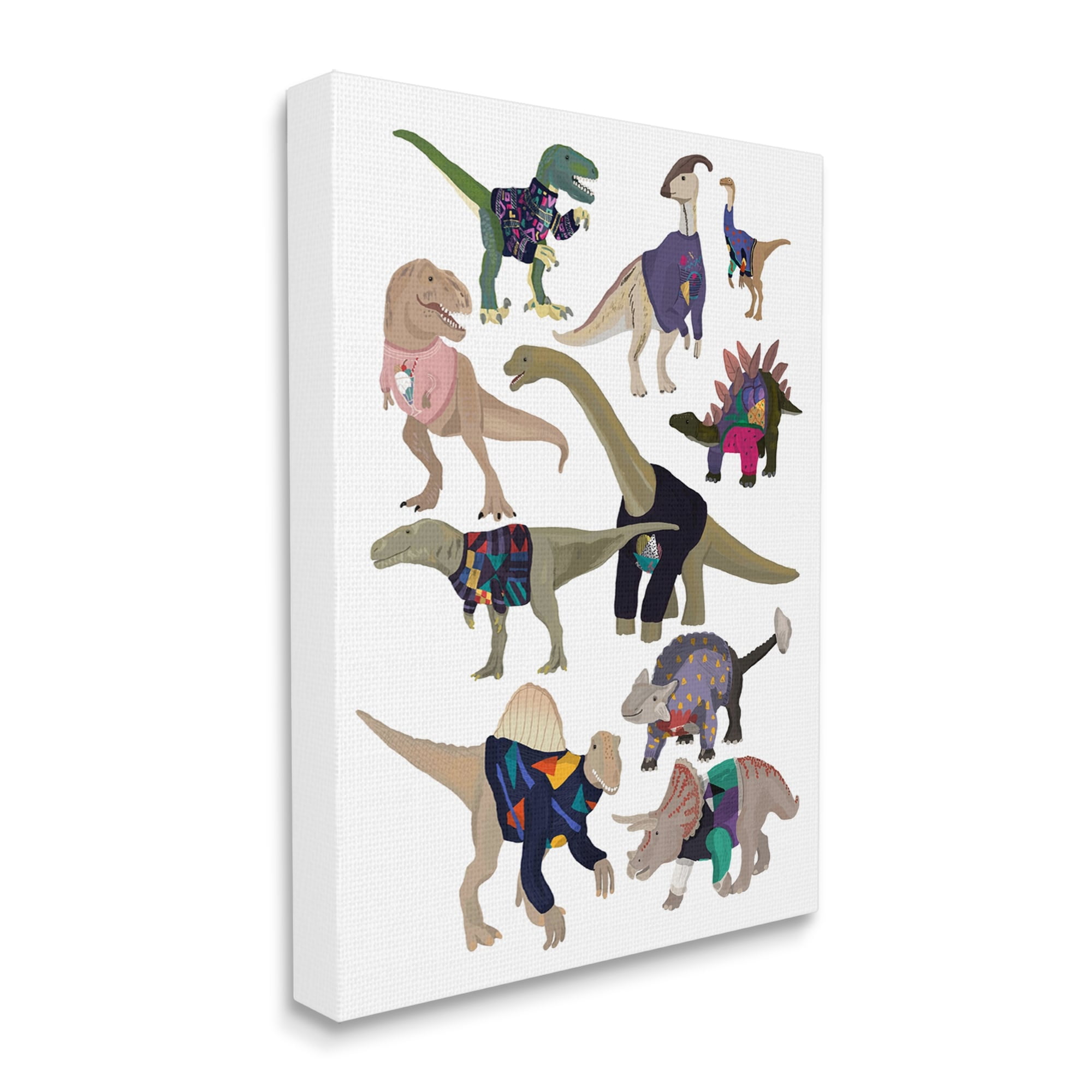 Stupell Industries Quirky Sweater Trend Dinosaurs Vintage Style Fashion Canvas Wall Art, 16 x 20, Design by Hanna Melin
