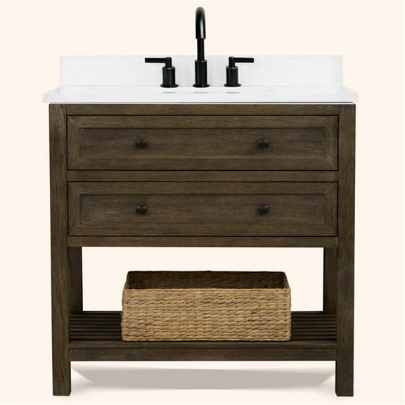 Legion Furniture WH8036-BR-WITH ACW TOP 36 x 80 in. Rectangle Bathroom Vanity - Brown, 1 in. Thick White Artificial Stone