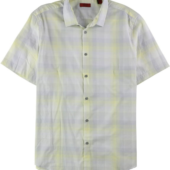 Alfani Mens Slim Fit Plaid Button Up Shirt, Yellow, XX-Large