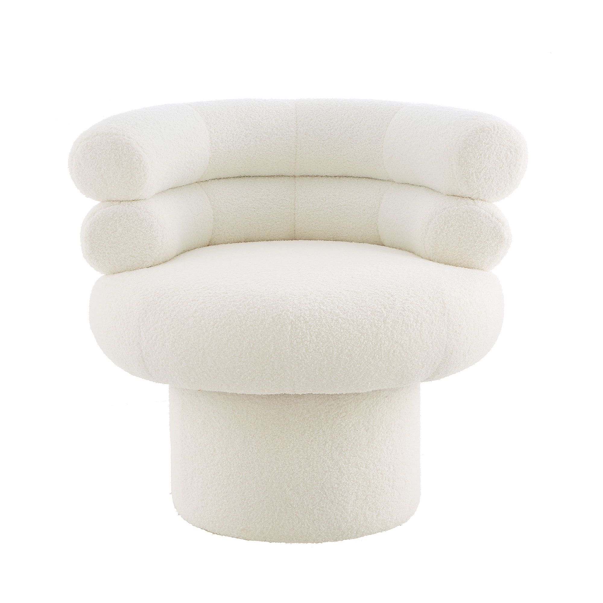 Euroco Swivel Accent Chair, 360° Swivel Barrel Chair with Round Back and Soft Cushion,Teddy Fleece Reading Chair Vanity Chair for Small Space,Living Room,Bedroom,White