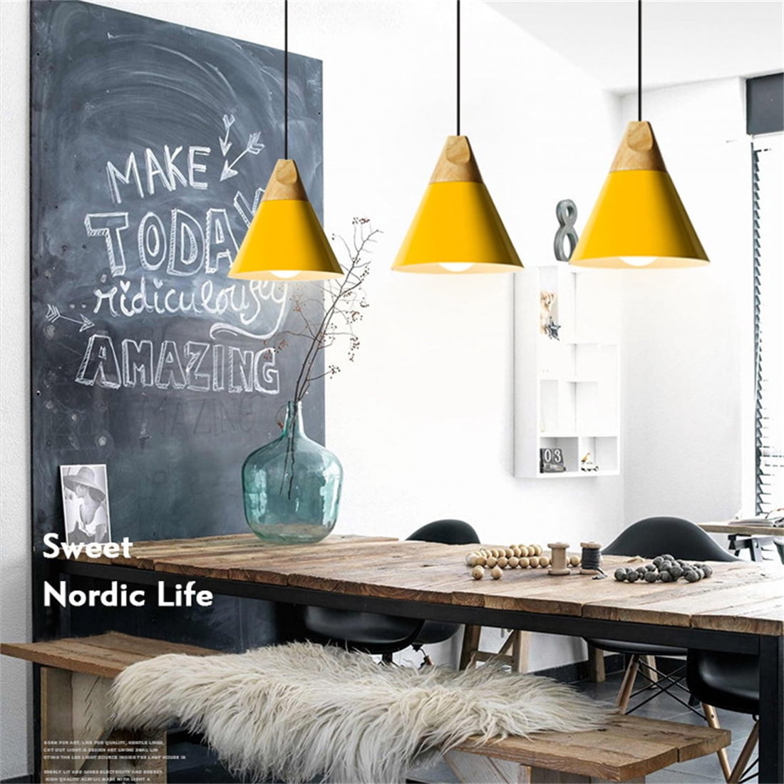 JLOWCO Plug in Pendant Light Modern Hanging Lights with Plug in Cord Bedroom Farmhouse Light Fixtures Kitchen Above Sink Light Fixture Kitchen Yellow (LED Bulb Include)