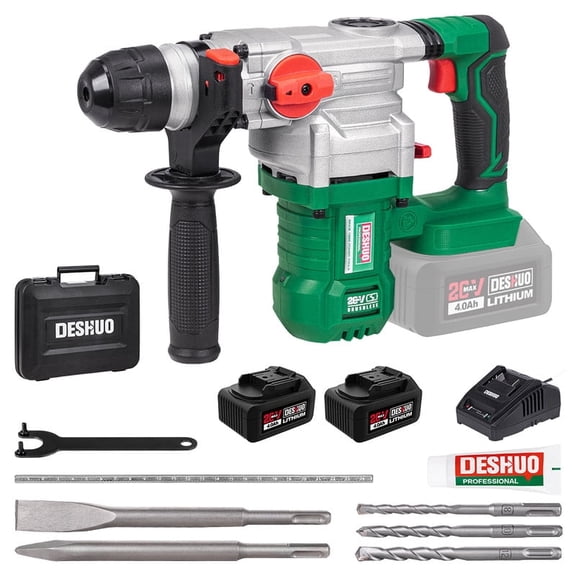 DESHUO 20V 1-1/8" Sds-Plus Brushless Rotary Hammer with 2 x 4.0Ah Batteries, Charger and Safety Clutch for Concrete
