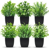 6 Pack Small Fake Plants Artificial Potted Faux Plants for Home Office Farmhouse Bathroom Shelf Decor Indoor(Black Pot)