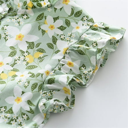 

kpoplk Dresses For Girls Toddler Kids Baby Girls Button Dress Floral Sleeveless A Line Ruffle Summer Dresses For Baby Girls(Green)