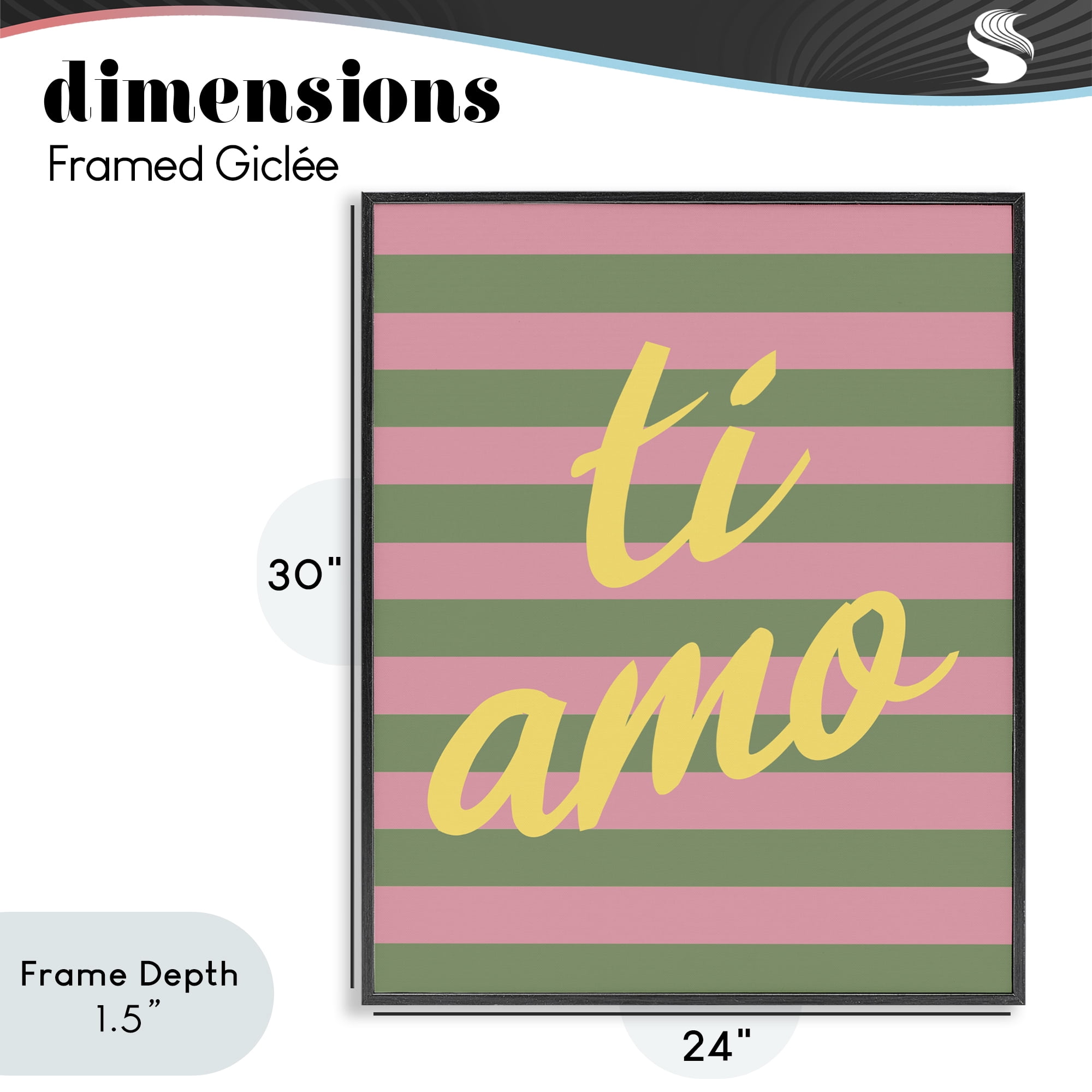 Stupell Industries Ti Amo Pink Green Stripes Black Framed Giclee Art, design by SD Graphics Studio