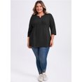 thumbnail image 2 of DARING DIVA Women's Plus Notched Neck 3/4 Sleeve Front Pleated Blouse 4X Black, 2 of 5