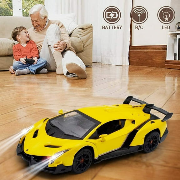 1:24 Scale Lamborghini Veneno Remote Control Cars, Toy Car Officially Licensed Fast Rc Cars , 2.4G Model Car for Adults Boys Girls Birthday Ideas Gift Yellow