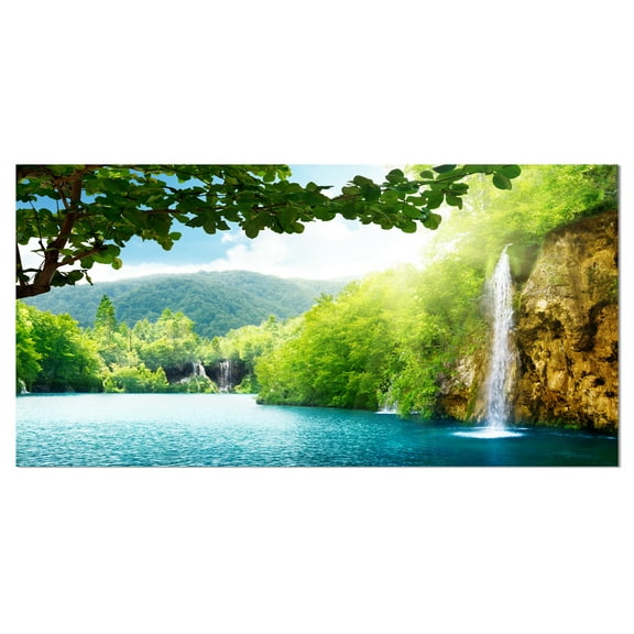 Designart 'Waterfall in Deep Forest ' Landscape Photography Canvas Art Print