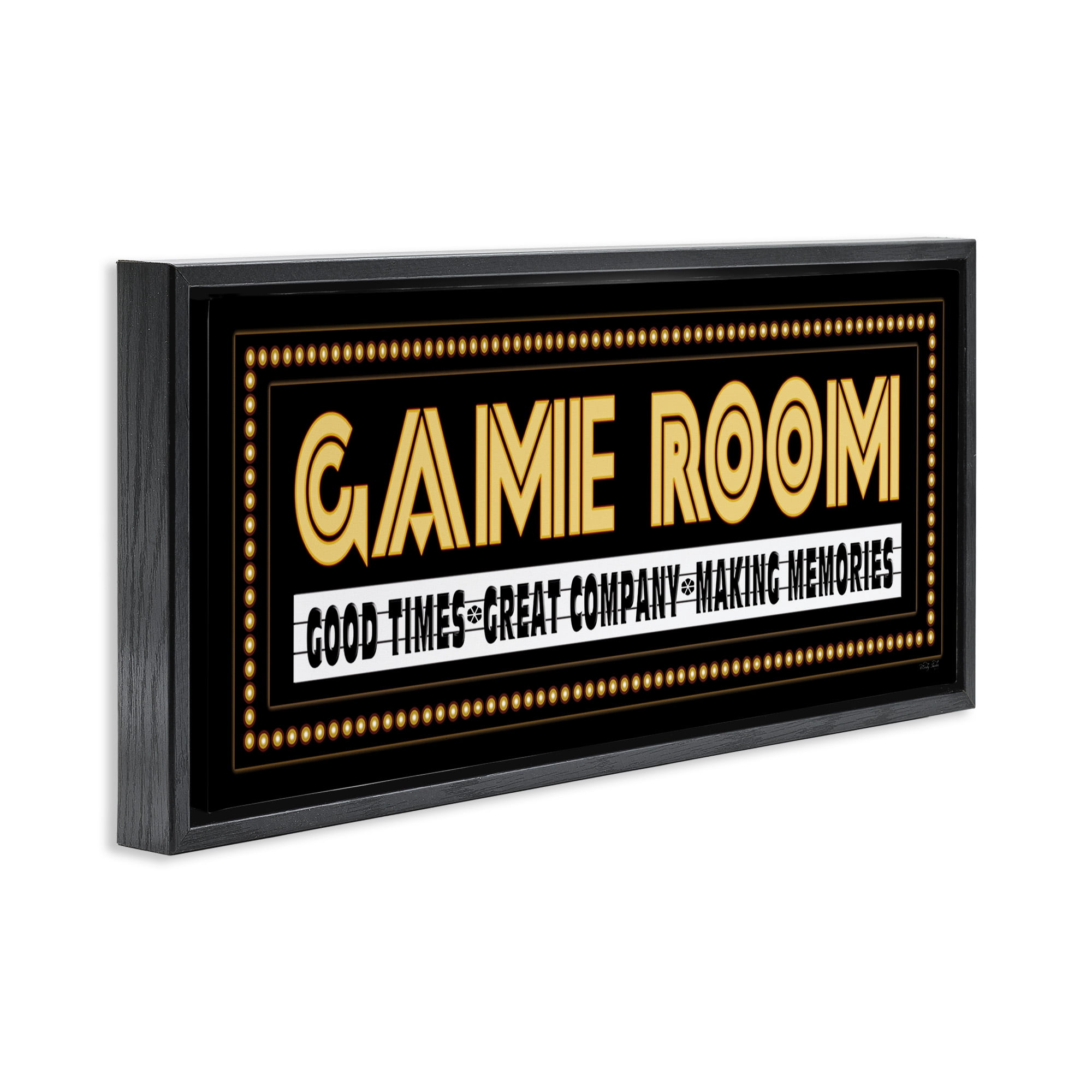 Stupell Industries Vintage Arcade Game Room Art for Kids Painting Black Floater Framed Canvas Art Print Wall Art, 25 x 11