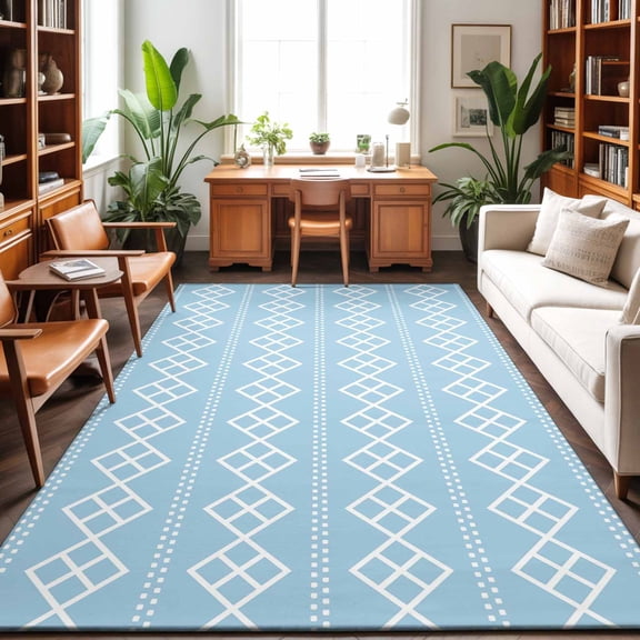Area Rugs 4'x6'. Blue Boho Carpet Runner Indoor Outdoor Rugs Home Decor Aesthetic, Vintage Ethnic Tribe Abstract Art Geometric Non Slip Mats Washable Accent Rug for Living Room Bedroom