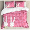 thumbnail image 1 of Bunny Duvet Cover Set Queen Size, Valentines Day Theme Pattern with Hearts and Romantic Couple Bunnies in Outfits, Decorative 3 Piece Bedding Set with 2 Pillow Shams, Multicolor, by Ambesonne, 1 of 3