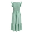 thumbnail image 6 of felwors Women's 2025 Summer Casual Flutter Short Sleeve Crew Neck Smocked Elastic Waist Tiered Midi Dress Green, M, 6 of 7