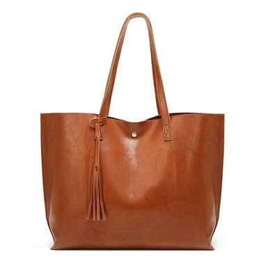 Women's Soft Faux Leather Tote Shoulder Bag (Size 14.1(L) x 11.8 (H) x 4.3 (D) Inches)
