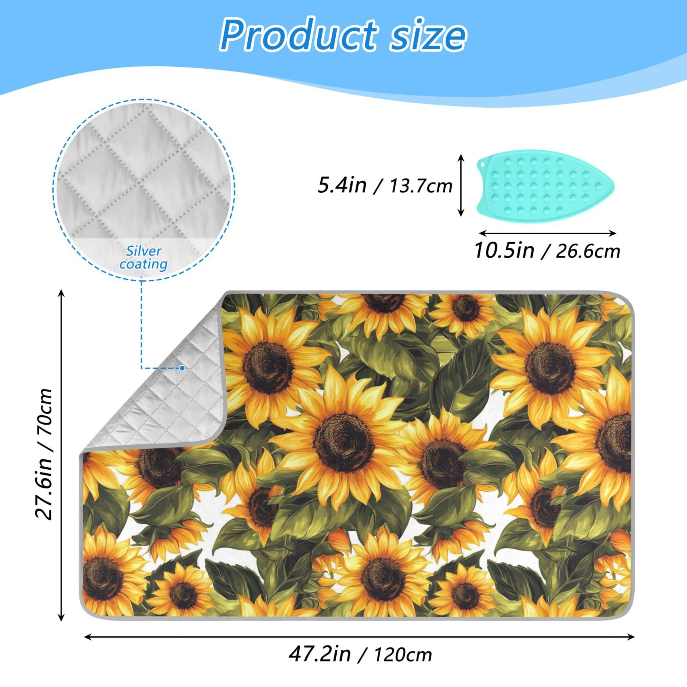 Sunflowers and Leaf Ironing Mat Blanket for Table Top Travel Portable Ironing Board Pad 47.2x27.6 Inch