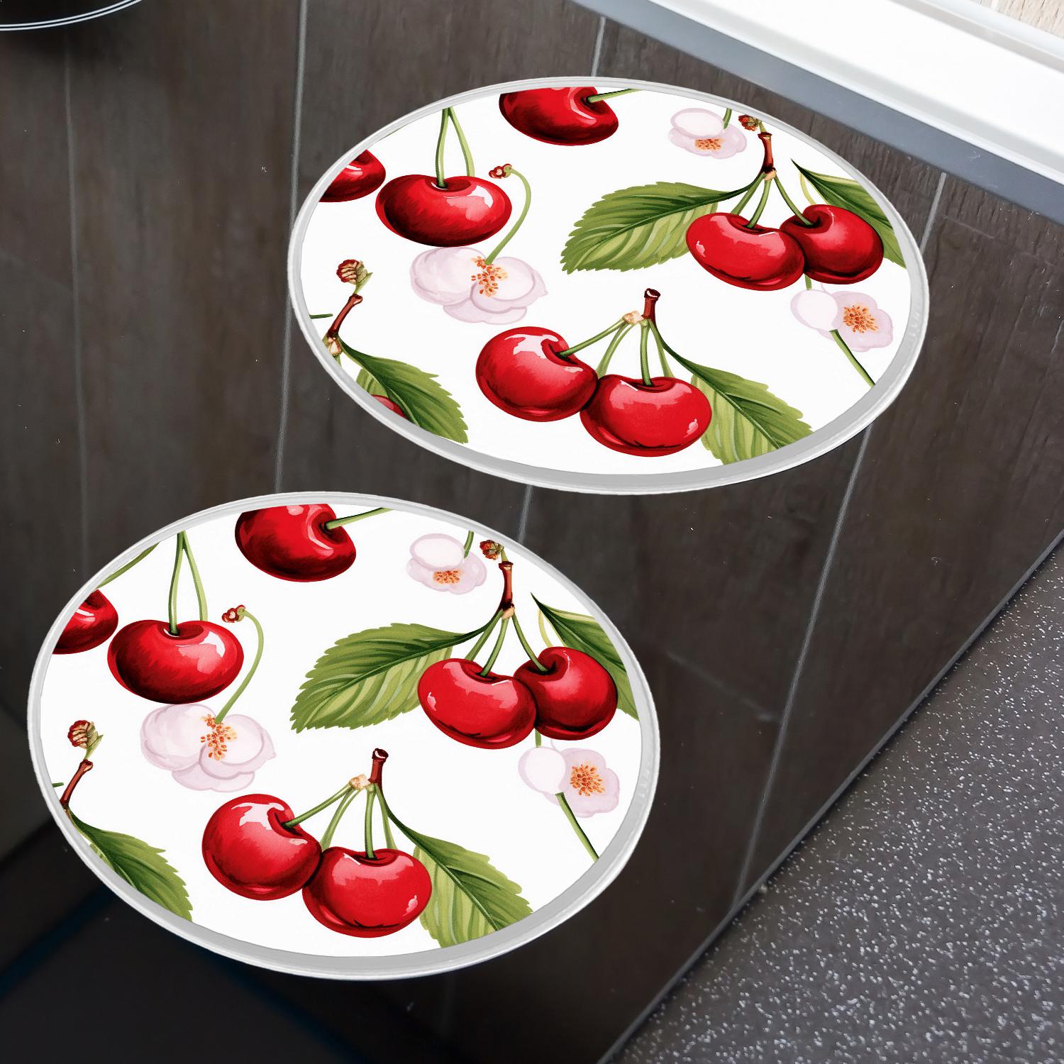 Round Stove Burner Covers 4 Pcs for Home Decor Cooktop Decorative ,Red Cherries Green Leaves style, Metal Round Stove Burner Covers 8Inch And 10Inch