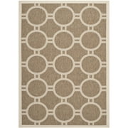 SAFAVIEH Courtyard Ariel Geometric Circle Indoor/Outdoor Area Rug, 5'3" x 7'7", Brown/Bone