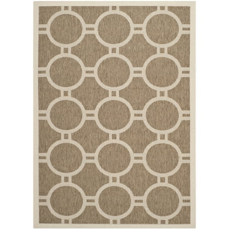SAFAVIEH Courtyard Ariel Geometric Circle Indoor/Outdoor Area Rug, 5'3" x 7'7", Brown/Bone