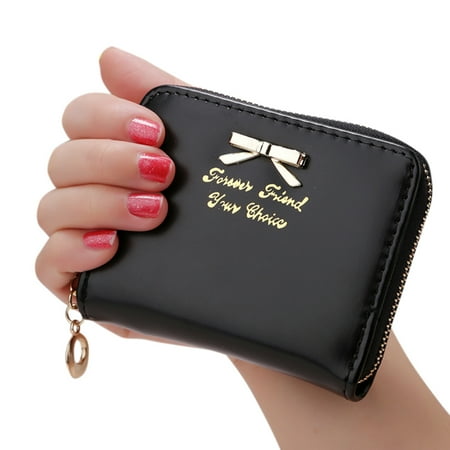 - Women Simple Short-style Clutch Bag Bowknot Decoration Zipper Handbag