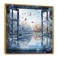 thumbnail image 2 of Designart "Winter Lake View from Window" Landscapes Framed Wall Art - Blue Winter Landscape Entryway Framed Wall Art, 2 of 6