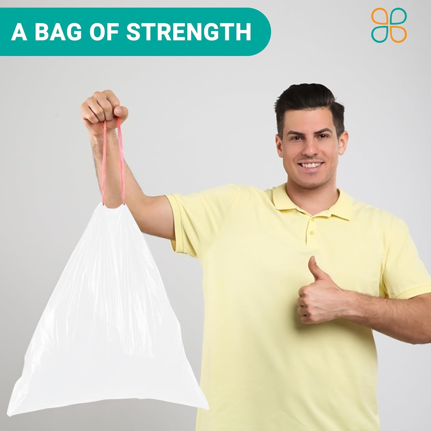 PlasticMill 4 Gallon, White, Drawstring, 0.7 MIL, 17x16, 100 Bags/Case, Garbage Bags / Trash Can Liners.