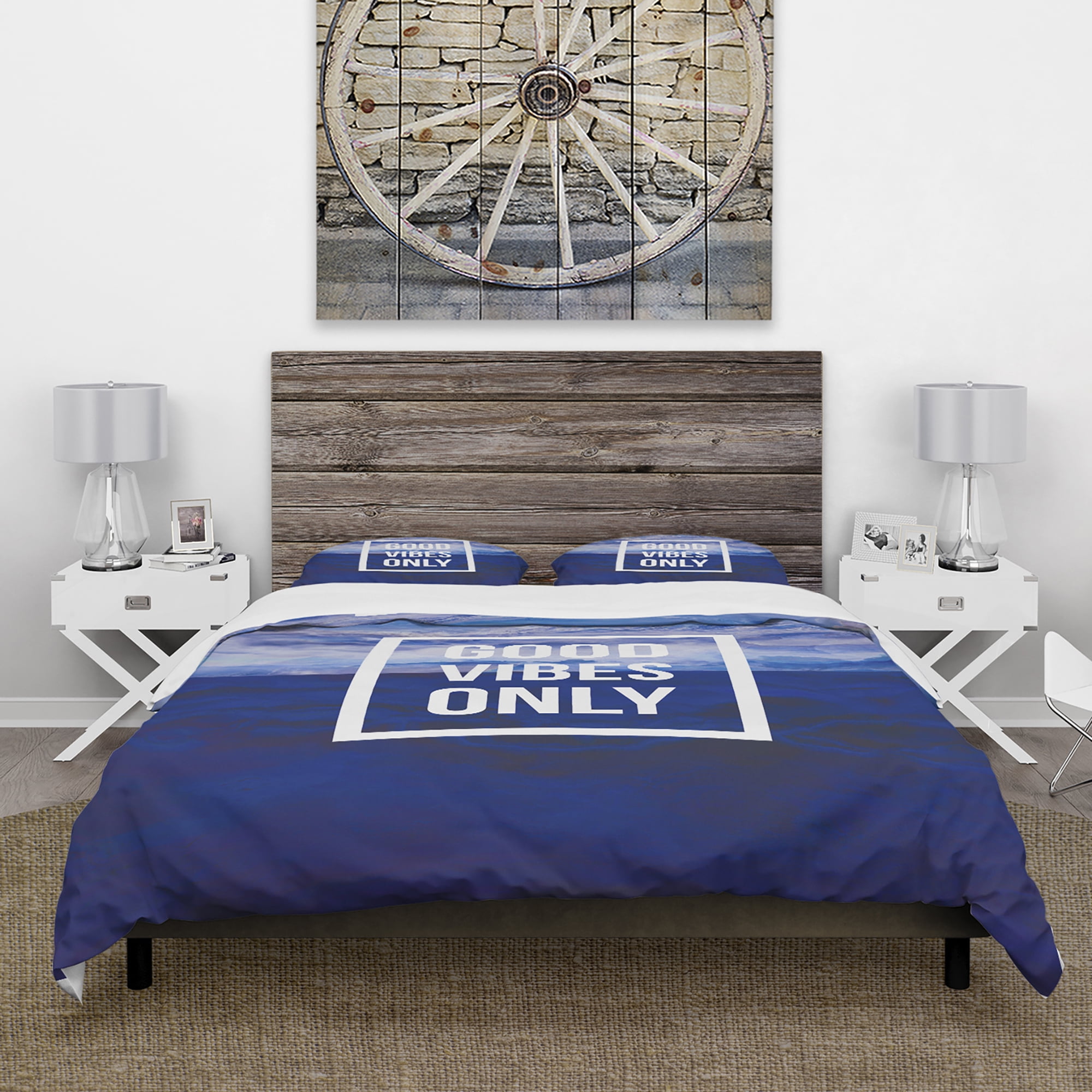 Designart 'Good Vibes Only on Blue Abstract Background' Abstract Duvet Cover Set
