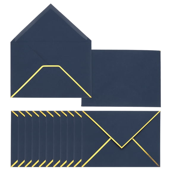 Uxcell 60 Pack A7 Envelopes, 5x7 Card V Flap Envelope Valentine Envelopes with Gold Border for Office Wedding Card Invitations Graduation Party Gift, Dark Blue