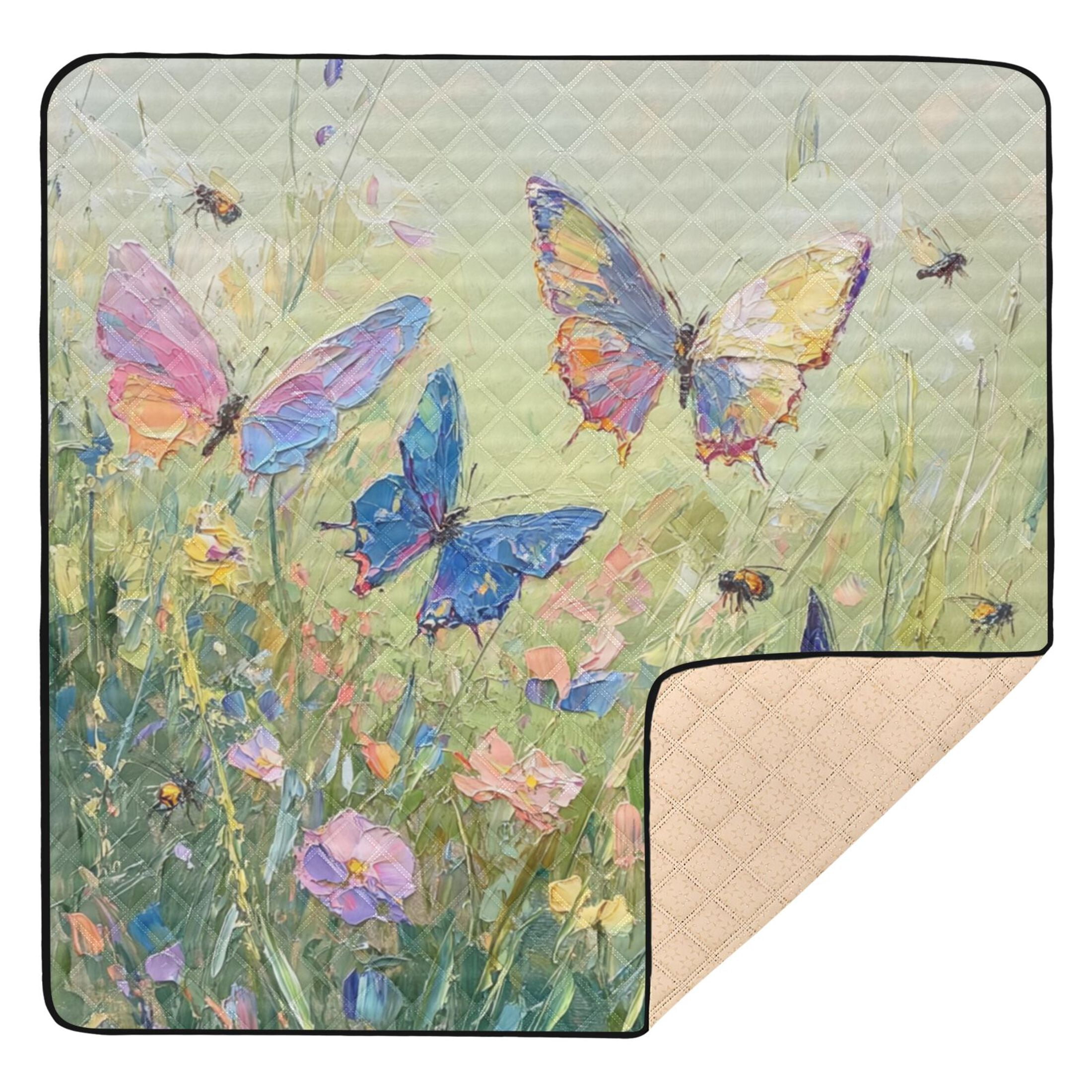WOBOGO Colorful Butterfly Baby Playmats Extra Large Waterproof Rollable Activity Pads for Toddlers 50×50inch