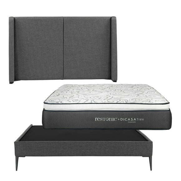 Colchón Matrimonial Trini + Cabecera Milan + Base Cama Slim Gris