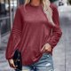 thumbnail image 2 of Moda mujer Soild manga larga cómodo transpirable cuello redondo Tops Pompotops FGAJ10123, 2 of 8